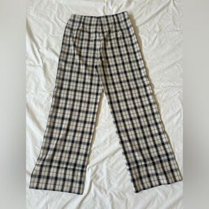 Princess Polly Navy and Cream Plaid Trousers